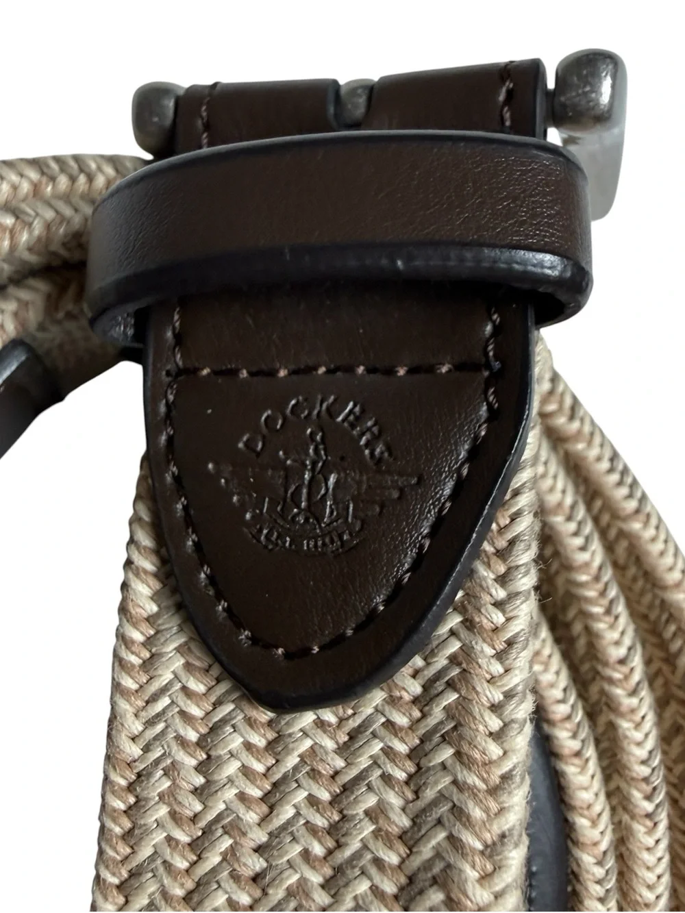 Dockers Mens Belt Braided Stretch Silver Square Buckle 42/44 XL Classic Casual